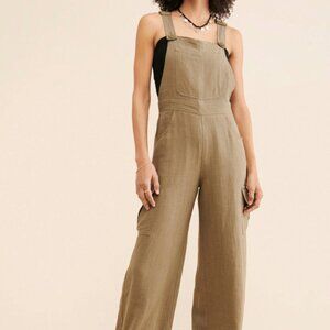 Flat White Linen Cargo Overalls